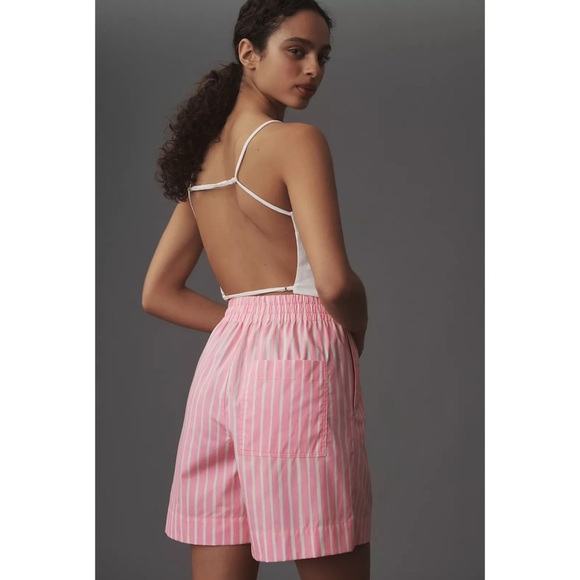 New Marimekko Jokapoika Shorts Pink White Striped Long Boxer Shorts Size Large - Picture 11 of 12
